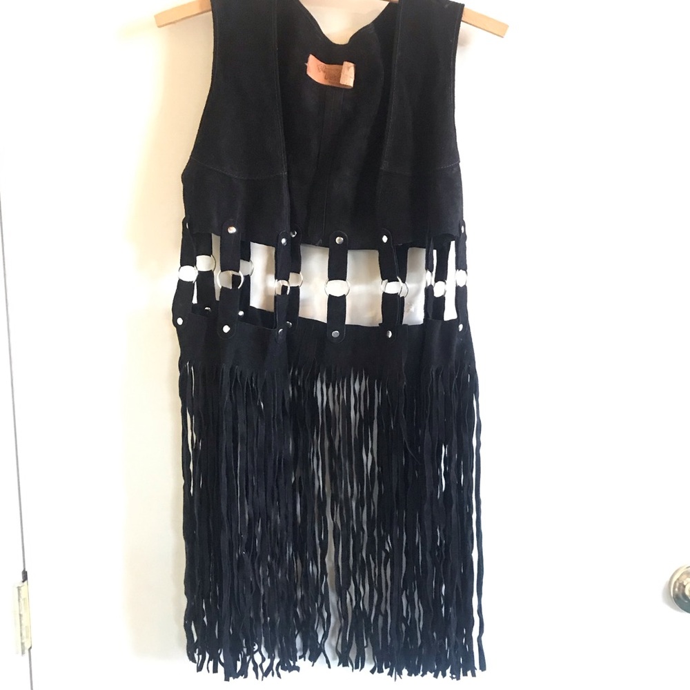 Stylish Black Fringe Suede Vest